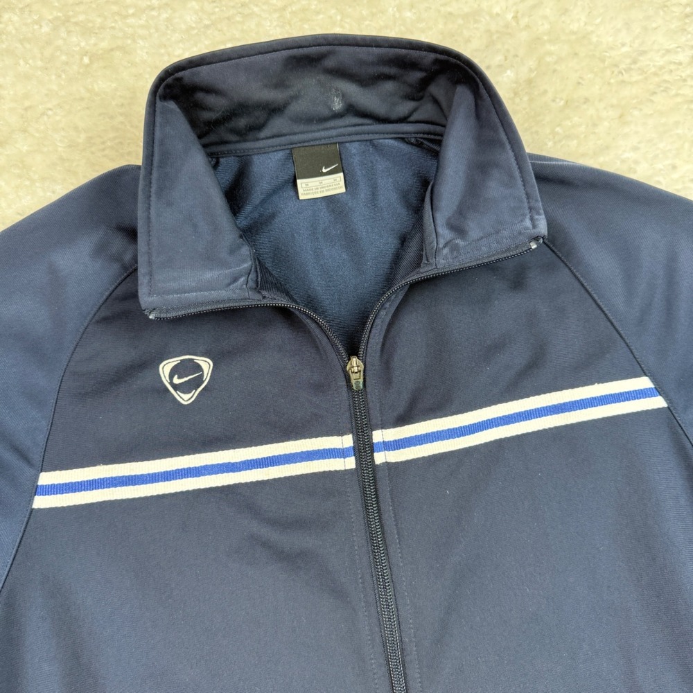 Nike Track Jacket Men M Navy Blue Striped Full Zip Shield Logo 149795